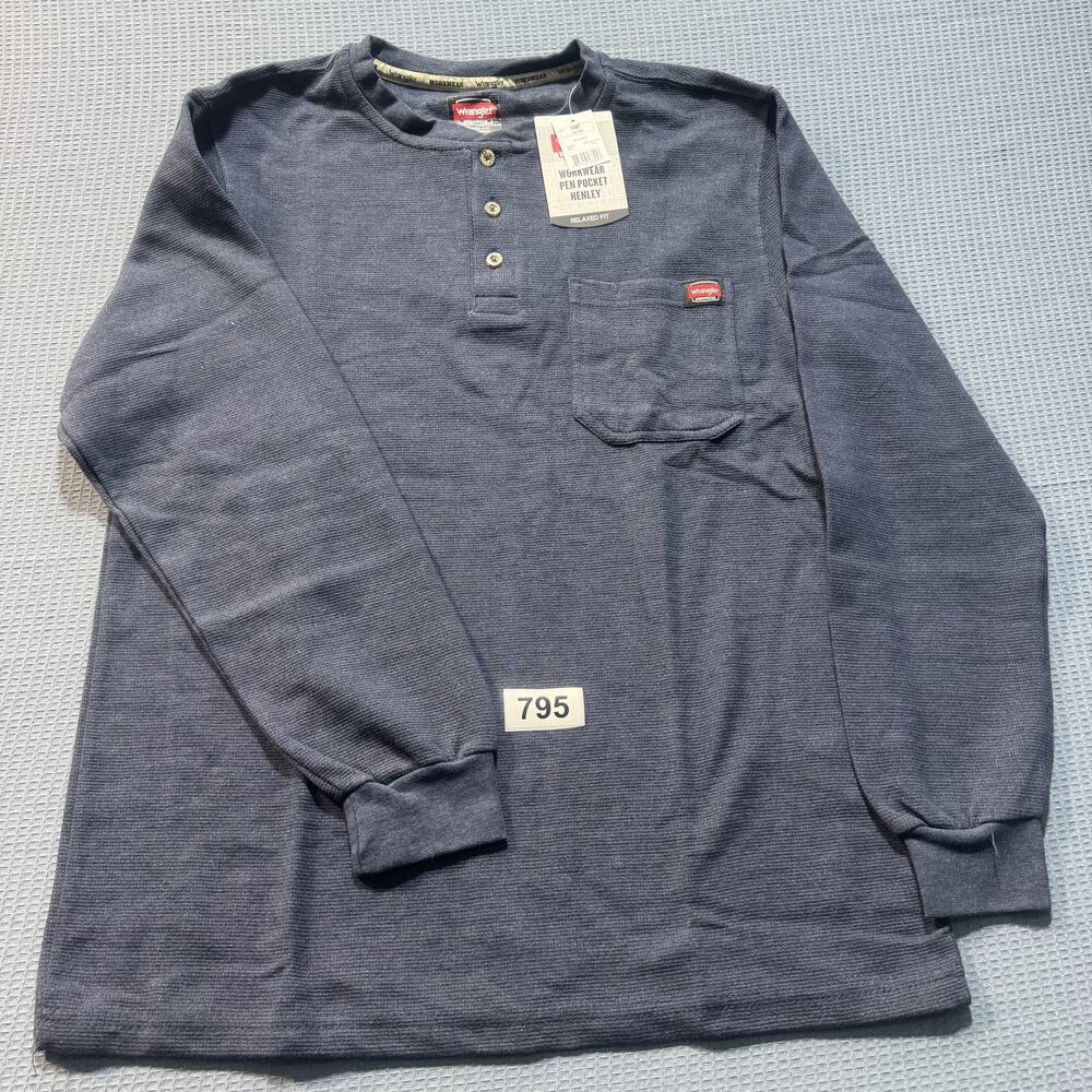 Wrangler WorkWear Pen Pocket Henley Waffle Knit Men's Sz L Gray Brand New‎